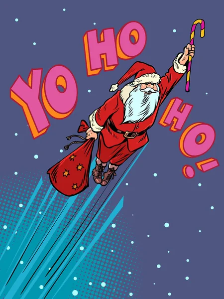 Грядущее Рождество Ближе Ближе Санта Клаус Летает Небу Среди Звезд Лицензионные Стоковые Иллюстрации