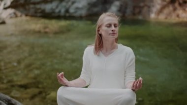Woman Meditation in Nature Harmony and Meditation Concept. Health Care Mindset.