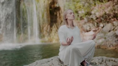 Woman Meditation in Nature Harmony and Meditation Concept. Health Care Mindset.