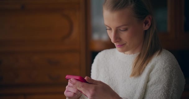 Modern Woman Browsing Social Media Texting Shopping Online Using Smartphone — Stockvideo