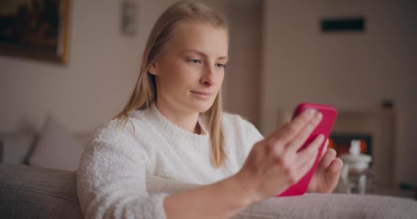 Modern Woman Browsing Social Media Texting Shopping Online Using Smartphone — Stock Video