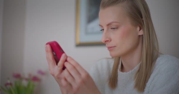 Modern Woman Browsing Social Media Texting Shopping Online Using Smartphone — Video