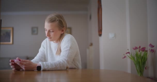 Modern Woman Browsing Social Media Texting Shopping Online Using Smartphone — Vídeo de Stock
