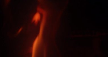 Close up Fireplace. Wood Burning In Fireplace Heating Season.