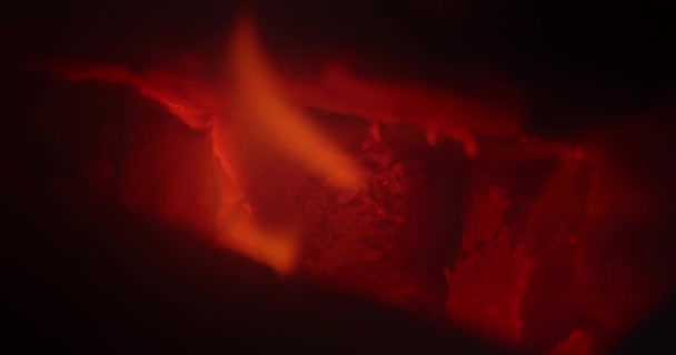 Close Fireplace Wood Burning Fireplace Heating Season — Stockvideo