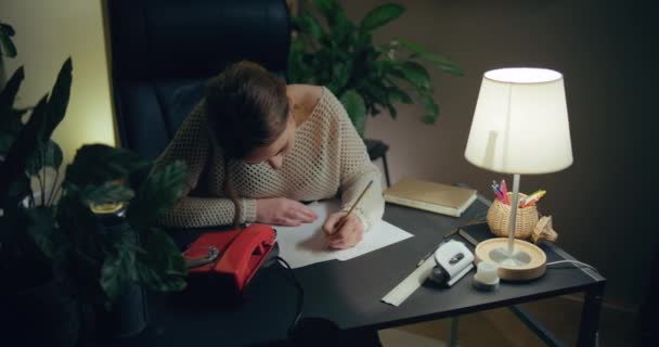 Portrait Pensive Woman Working Late Home Office Contemplative Thoughtful Woman — Video Stock