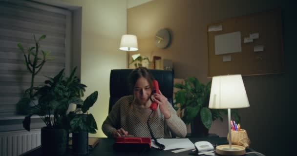 Portrait Pensive Woman Working Late Home Office Contemplative Thoughtful Woman — Video