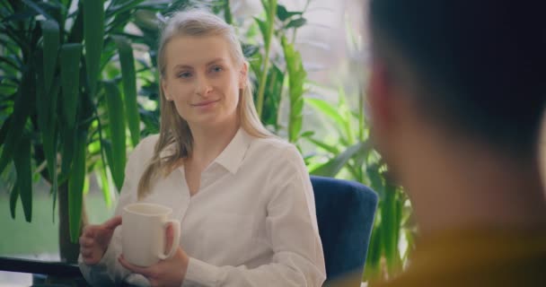 Geschäftsmann Und Geschäftsfrau Gespräch Besprechungsbüro Corporate Work Home Office Analyse — Stockvideo