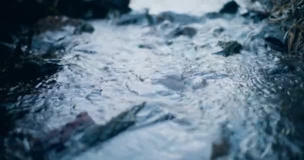 Невеликий Потік Кристалічної Чистої Води Яко Протікає Через Скелясту Місцевість — стокове відео