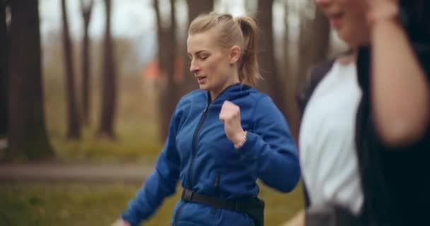 公園でジョギングや運動をする女性は 健康とフィットネスの素晴らしいディスプレイです — ストック動画