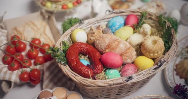 Traditional Easter Eggs Table Easter Holidays Festive Celebration Easter Decorated — Stock Video