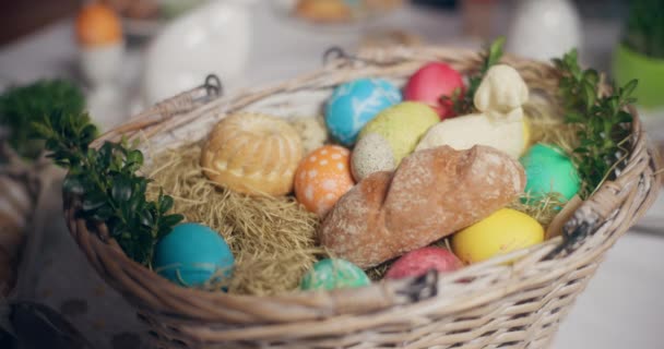 Traditional Easter Eggs Table Easter Holidays Festive Celebration Easter Decorated — Stock Video