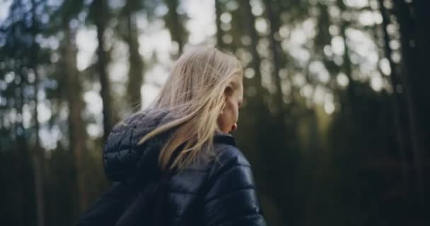 Kvinnan Njuter Nordisk Vandring Fjäll Och Skog Vandringar Och Friluftsaktiviteter — Stockvideo