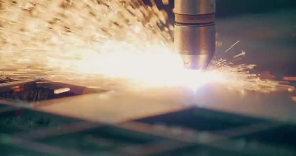 Plasma Laser Cutting Metal Sheets Sparks Precision Fabrication Process Used — Stock Video