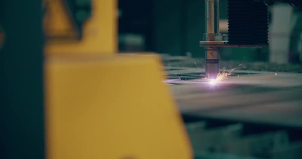 Plasma Laser Cutting Metal Sheets Sparks Precision Fabrication Process Used — Stock Video