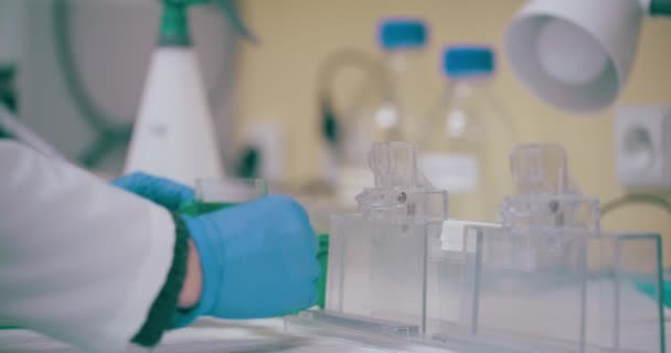 Onderzoeker Wetenschapper Werkzaam Bij Laboratorium Pandemisch Vaccin Maatschappelijk Afstandelijk Concept — Stockvideo