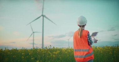 Rüzgâr Çiftliği İnşaatında Çalışan Mühendisin Portresi Yeşil Enerji Ekolojisi İnsansız Hava Aracı Denetim Uzaktan Gözlem Servisi
