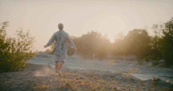 Portrait Man Beach Loneliness Concept Freedom Melancholy — Stock Video