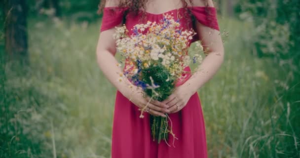 Retrato Mulher Pensiva Melancólica Triste Posando Floresta Abraçando Autenticidade — Vídeo de Stock