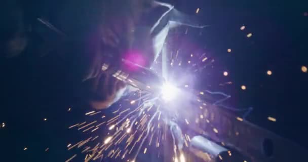 Close Worker Welding Steel Metal Industry Metalwork Sparks Stock Footage