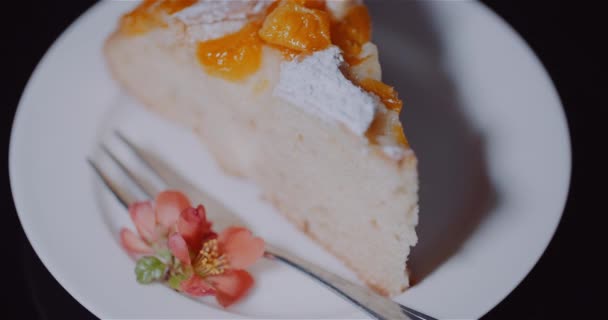Крупним Планом Шматок Свіжоспеченого Фруктового Торта — стокове відео