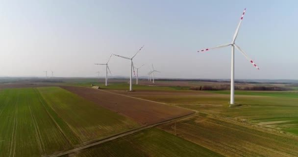 Grands Moulins Vent Avec Lames Écologie Éoliennes Vue Aérienne Énergie — Video