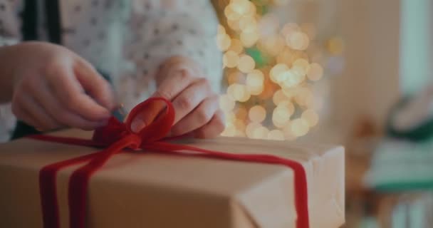 Frau Bereitet Hause Während Der Weihnachtsfeiertage Mehrere Weihnachtsdekorationen Vor — Stockvideo