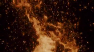 Parlayan kıvılcımlar ve ısı dokusuyla parlayan ateşin olağanüstü detaylı görüntüsü