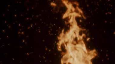 Dinamik arkaplanlar için keskin makro odak noktasında parlak alev parçacıkları ile sıcak dokulu alevler