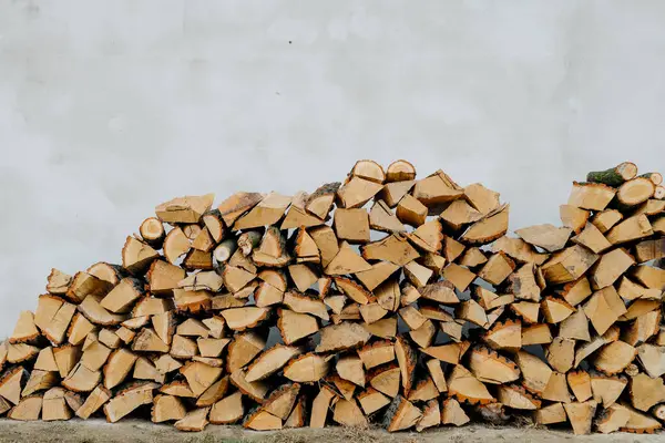 Açık havada ısıtmak için hazırlanmış doğranmış ağaçlara yakın durun.