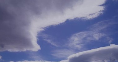 Pofuduk bulutların canlı mavi gökyüzünde sürüklendiği büyüleyici bir zaman atlamalı video, doğa, hava veya atmosferik temalar için mükemmel..