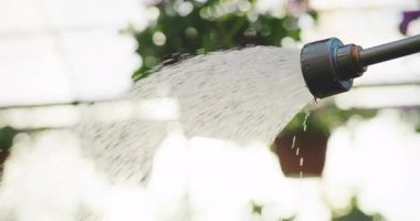 Bahçe hortumunun kapalı görüntüsü. Sızan su, bahçeyle ilgili görseller için mükemmel..