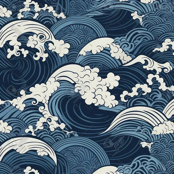 A serene indigo Japanese wave pattern capturing the calming essence of nature and traditional art. The intricate design and elegant brushstrokes evoke a sense of tranquil beauty, bringing a touch of serenity and culture to any project or space