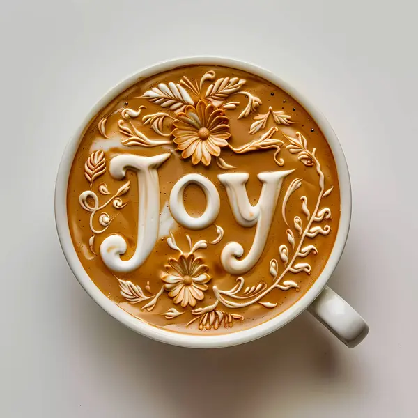 stock image Intricate coffee art depicting a word of Joy