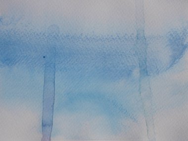 Soyut arkaplan ve doku deseni beyaz arkaplan üzerinde mavi bir renk akışı, resimli suluboya el çizimi ve kağıt üzerine boyanmış