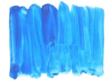 Soyut arkaplan ve doku deseni beyaz arkaplanda izole edilmiş mavi renk akışı, resimli suluboya el çizimi ve kağıt üzerine boyanmış