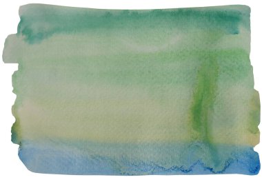 Beyaz zemin üzerinde izole edilmiş sarı ve yeşil renk akışına sahip soyut arkaplan ve doku deseni, suluboya el çizimi ve kağıda boyanmış