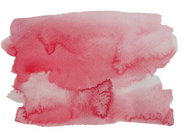 Beyaz kağıda suluboya vuruşu ve sprey, beyaz arkaplanda izole edilmiş kırmızı ve pembe renkli damlalar ile soyut arkaplan