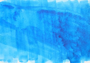 Soyut arkaplan ve doku deseni beyaz arkaplan üzerinde mavi bir renk akışı, resimli suluboya el çizimi ve kağıt üzerine boyanmış