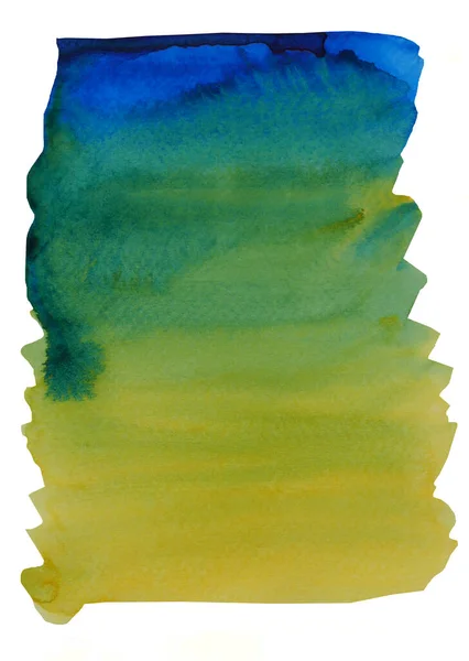 抽象背景和纹理图案蓝色 白色背景上孤立的黄色和绿色色彩流 图例水彩画并在纸上绘制 — 图库照片