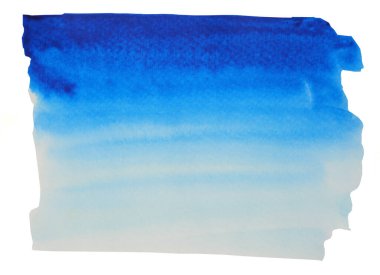 Soyut arkaplan ve doku desenleri beyaz arkaplanda izole edilmiş mavi renk akışı, resimli suluboya el çizimi ve boyanmış