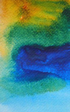 Beyaz zemin üzerinde sarı ve yeşil renk akışı olan soyut arkaplan ve doku deseni, suluboya el çizimi ve kağıt üzerine boyanmış