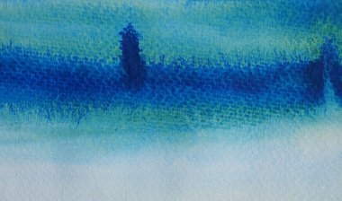 Soyut arkaplan ve doku deseni yeşil ve mavi beyaz arka planda bir renk akışı, suluboya el çizimi ve kağıda boyanmış.