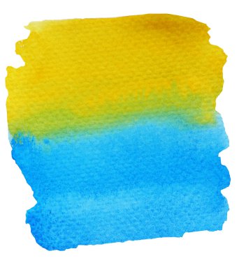 Beyaz zemin üzerinde sarı ve yeşil renkli soyut desen, suluboya el çizimi ve kağıda boyanmış.