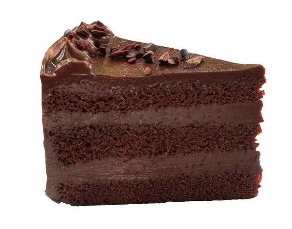 Beyaz arka planda izole edilmiş çikolatalı pasta, kahverengi kremayla kaplı fırın.
