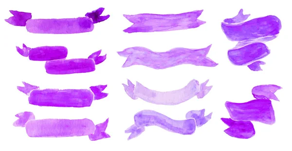 Niedliche Violet Ribbon Aquarell Kollektion — Stockvektor