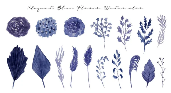 set of hand drawn watercolor blue flowers. vector illustration.