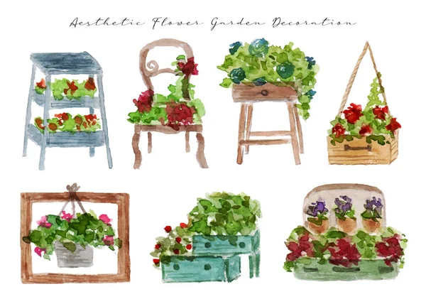 a set of vintage flower garden decoration watercolor illustration