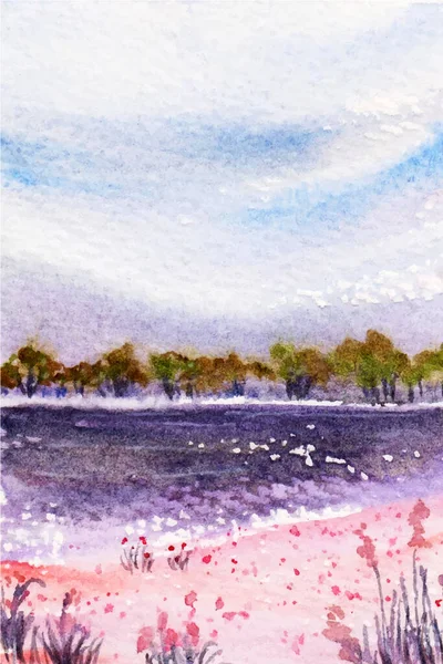 beautiful landscape with a beach and island watercolor painting background