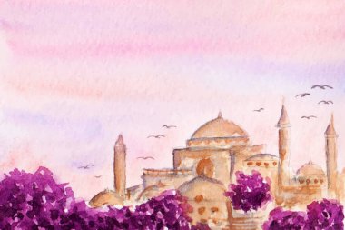 watercolor sketch of the old mosque. it is very beautiful for any design.